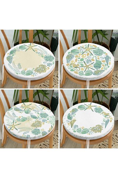 Realhomes 4-Piece Soft Colored Starfish Patterned Modern Round Zippered Chair Cushion Set on White Background