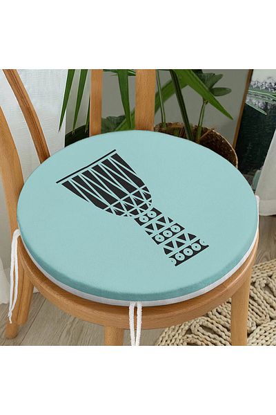 Realhomes Modern Round Zippered Chair Cushion with Onedraw Drawing Mug Pattern on Colorful Background