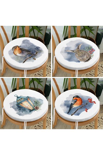 Realhomes Set of 4 Modern Round Zippered Chair Cushions with Animal Design on White Floor Watercolor