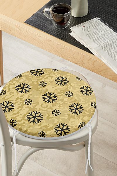 Realhomes Gold Color Black Grain Patterned - Round Zippered Chair Cushion