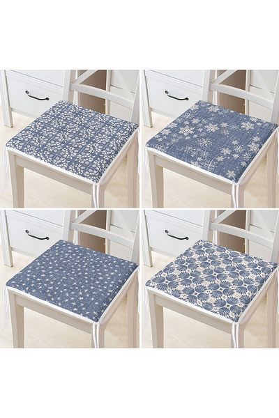 Realhomes 4-Piece Jeans Special Design Zippered Chair Cushion with Stars and Crystal Grains on the Floor