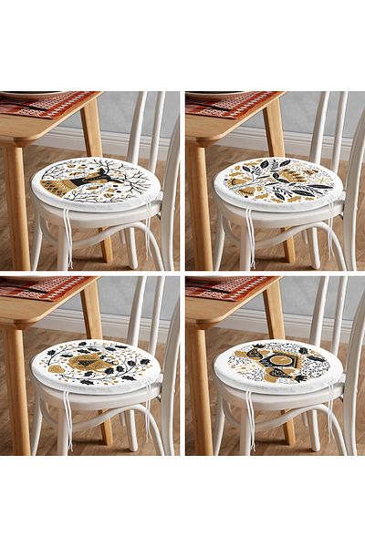 Realhomes Set of 4 Brown & Black Colored Special Design Digital Printed Round Zippered Chair Cushions