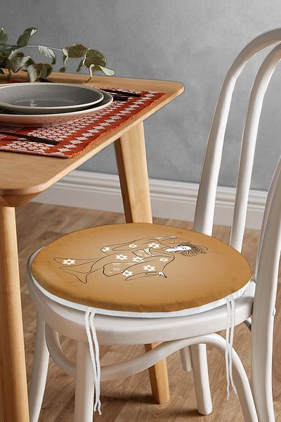 Realhomes Traditional Japanese Female Figure Digital Printed Special Design Round Zippered Chair Cushion