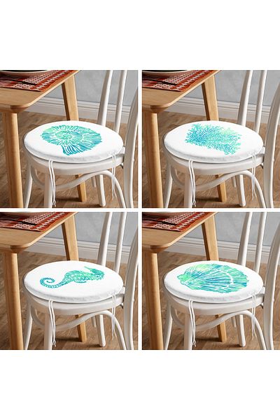 Realhomes 4-Piece Modern Round Zippered Chair Cushion Set with Colorful Seashell Pattern on White Background