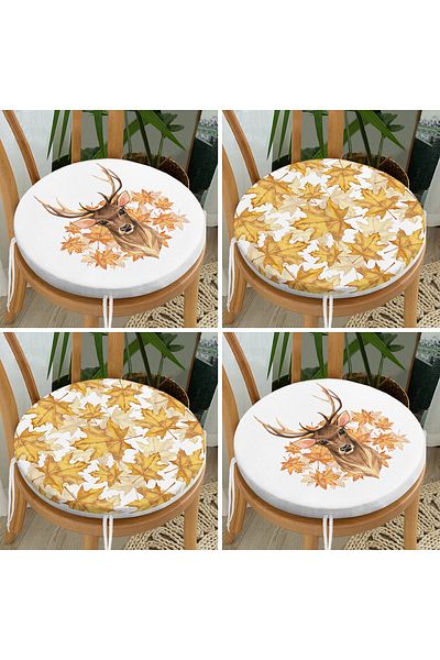 Realhomes 4-Piece Modern Round Zippered Chair Cushion Set with Dried Autumn Leaves & Deer Design