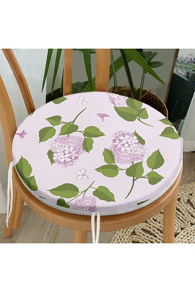 Realhomes Modern Round Zippered Chair Cushion with Green Leafy Flower Pattern on Colorful Background