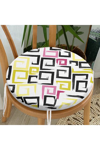 Realhomes Modern Round Zippered Chair Cushion with Colorful Modern Geometric Patterns on White Background