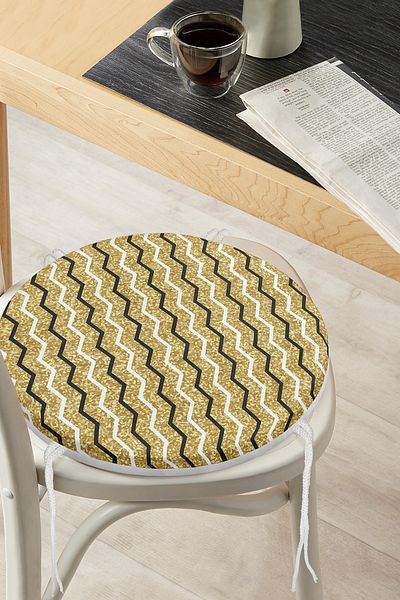 Realhomes Modern Colorful Zigzag Patterned Digital Printed Modern Round Zippered Chair Cushion on Gold Floor