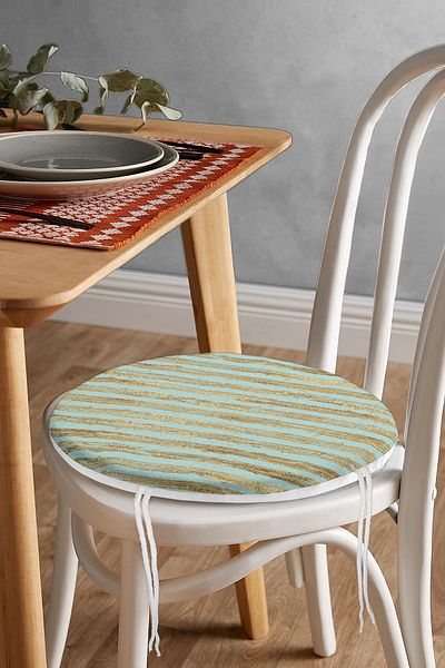Realhomes Gold Detailed Horizontal Striped Digital Printed Modern Round Zippered Chair Cushion on Colorful Floor