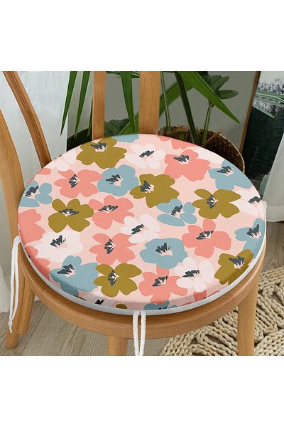 Realhomes Modern Round Zippered Chair Cushion with Colorful Flower Pattern with Onedraw Drawing on Powder Floor