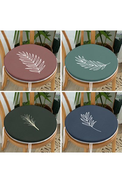 Realhomes Set of 4 Round Zippered Chair Cushions with Onedraw Drawing on Colorful Floor