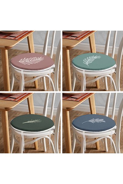 Realhomes Set of 4 Round Zippered Chair Cushions with Onedraw Drawing on Colorful Floor