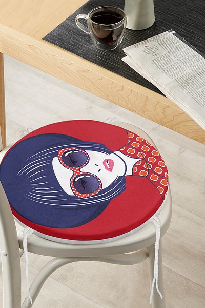 Realhomes Popart Illustration Women's Figured Digital Printed Special Design Round Zippered Chair Cushion