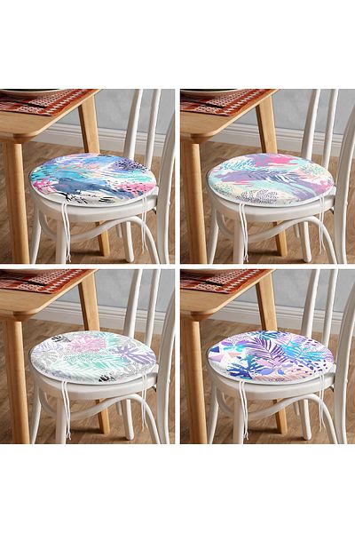 Realhomes 4-Piece Colorful Leaf Tropical Leaf Special Design Digital Printed Round Zippered Chair Cushion