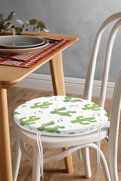 Realhomes Colorful Cactus Patterned Digital Printed Modern Round Zippered Chair Cushion on White Background