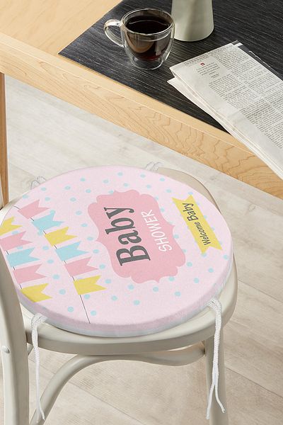 Realhomes Pink Floor Baby Shower Themed Special Designed Children's Room Round Zippered Chair Cushion