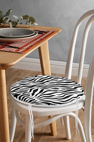 Realhomes Black Geometric Patterned Digital Printed Round Zippered Chair Cushion on White Background
