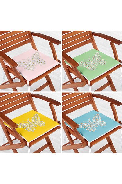 Realhomes 4-Piece Colorful Floor Daisy Butterfly Special Designed Digital Printed Zippered Chair Cushion Set