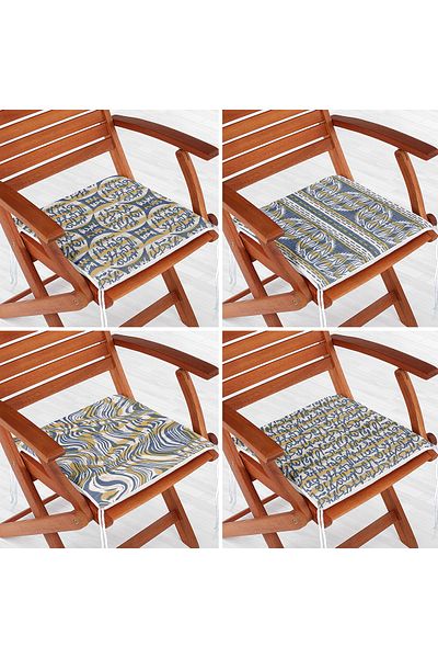 Realhomes 4-Piece Decorative Digital Printed Zippered Chair Cushion Set with Marbling Art Motif on Denim Floor