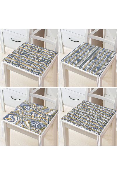 Realhomes 4-Piece Decorative Digital Printed Zippered Chair Cushion Set with Marbling Art Motif on Denim Floor