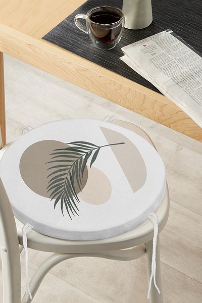 Realhomes Digital Printed Round Zippered Chair Cushion with Colorful Background and Onedraw Drawing Leaf Pattern