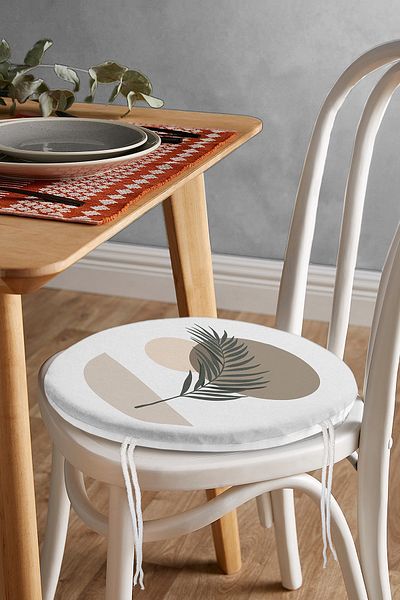 Realhomes Digital Printed Round Zippered Chair Cushion with Colorful Background and Onedraw Drawing Leaf Pattern