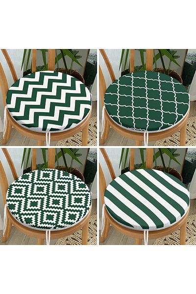 Realhomes Set of 4 Dark Green Geometric Drawings Special Design Modern Round Zippered Chair Cushions