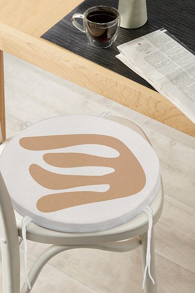 Realhomes Modern Round Zippered Chair Cushion with Onedraw Drawing Leaf Motif on Colorful Background