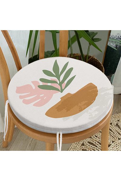 Realhomes Digital Printed Round Zippered Chair Cushion with Onedraw Drawing on Pastel Colored Floor