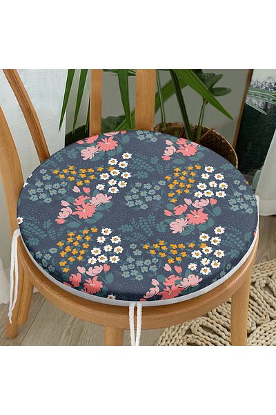 Realhomes Digital Printed Round Zippered Chair Cushion with Onedraw Drawing on Colorful Floor