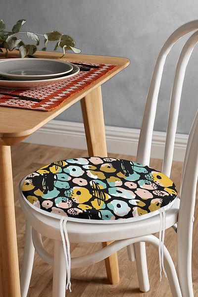 Realhomes Colorful Geometric Patterned Digital Printed Round Zippered Chair Cushion on Black Background