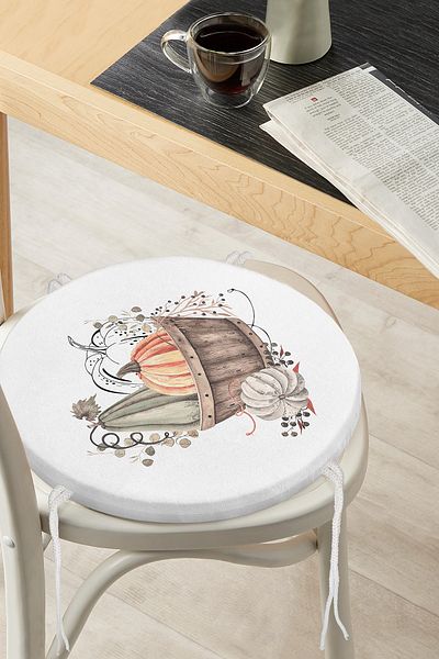 Realhomes Digital Printed Round Zippered Chair Cushion with Colorful Pumpkin Pattern on White Background