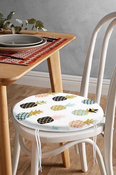 Realhomes Gold Detailed Pineapple Patterned Digital Printed Modern Round Zippered Chair Cushion on White Background