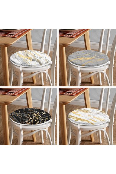 Realhomes 4-Piece Modern Round Zippered Chair Cushion Set with Gold Detailed Abstract Drawing on Colorful Floor