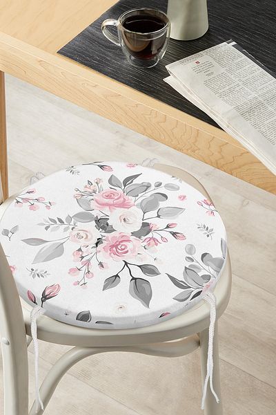 Realhomes Black Polka Dot Patterned Digital Printed Round Zippered Chair Cushion on Pastel Floor