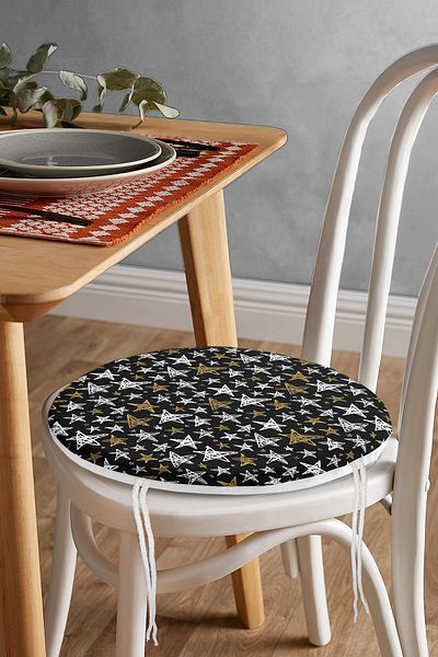 Realhomes White Star Pattern - Black Chair Cushion with Gold Detail