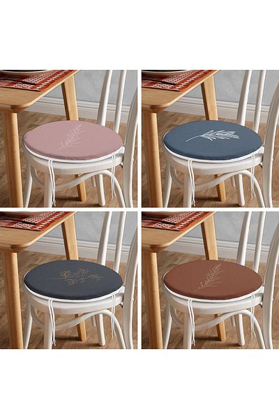 Realhomes Set of 4 Round Zippered Chair Cushions with Onedraw Drawing on Colorful Floor