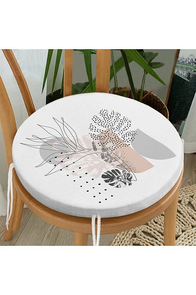Realhomes Pastel Colored Onedraw Drawing Geometric Patterned Digital Printed Round Zippered Chair Cushion