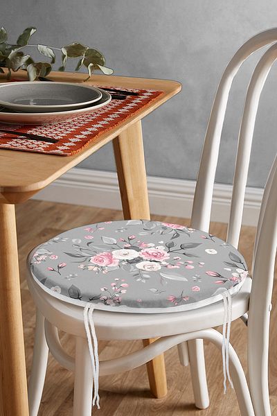 Realhomes Modern Round Zippered Chair Cushion with Flamingo Pattern and Leaf Motif on Colorful Background