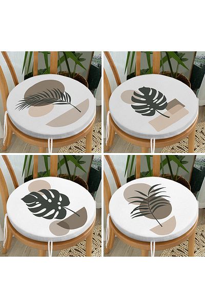 Realhomes Set of 4 Round Zippered Chair Cushions with Onedraw Drawing on Colorful Floor