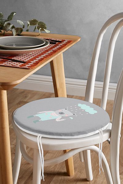 Realhomes Modern Round Zippered Chair Cushion with Umbrella and Teddy Bear Motif on Gray Floor