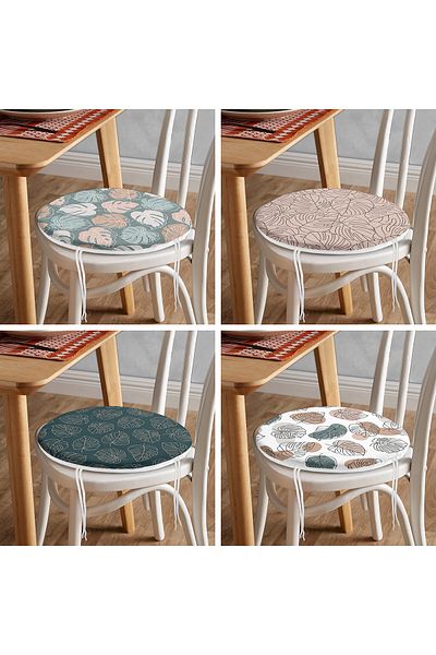 Realhomes Set of 4 Round Zippered Chair Cushions with Onedraw Drawing on Colorful Floor
