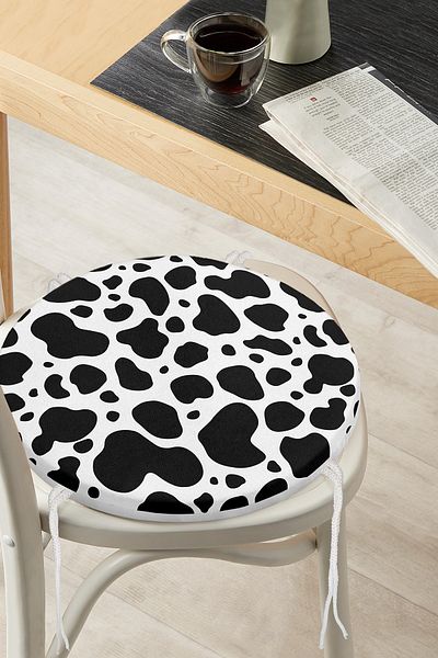 Realhomes Black Polka Dot Patterned Digital Printed Modern Round Zippered Chair Cushion on White Background