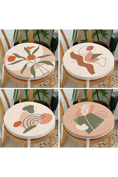Realhomes Set of 4 Round Zippered Chair Cushions with Onedraw Drawing on Colorful Floor