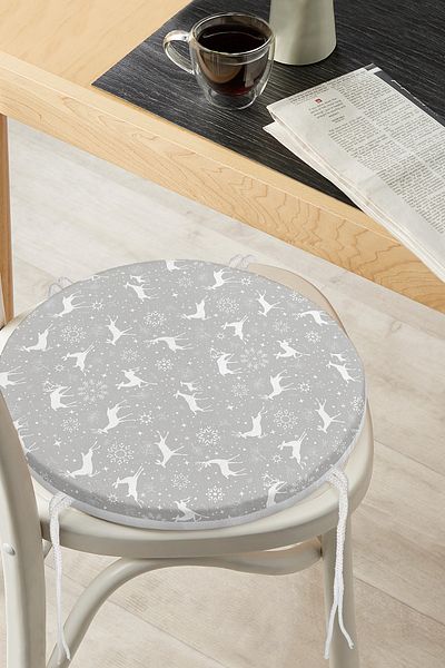 Realhomes Modern Round Zippered Chair Cushion with Gray Floor Deers and Snowflakes Design