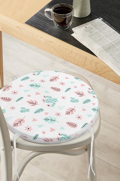 Realhomes Digital Printed Modern Round Zippered Chair Cushion with Colorful Leaf Pattern on White Background