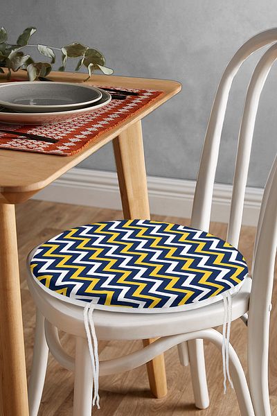 Realhomes Colorful Geometric Patterned Digital Printed Round Zippered Chair Cushion on White Background