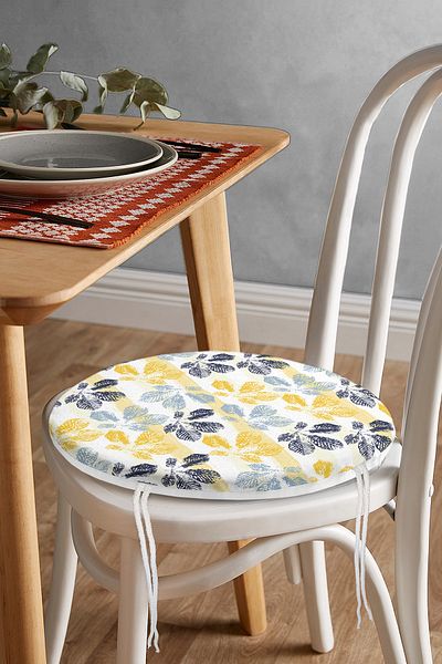 Realhomes Digital Printed Modern Round Zippered Chair Cushion with Colorful Leaf Pattern on White Background