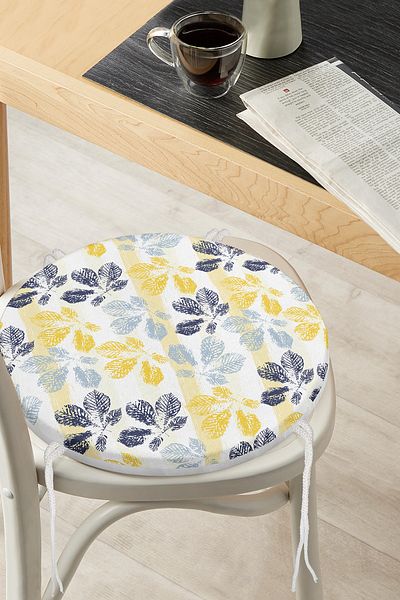 Realhomes Digital Printed Modern Round Zippered Chair Cushion with Colorful Leaf Pattern on White Background
