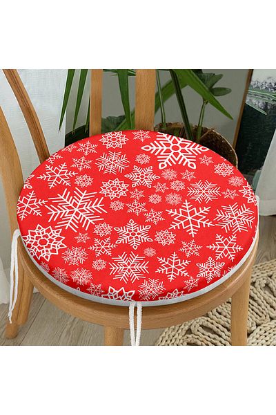Realhomes Red Floor Snowflake Patterned Special Designed Digital Printed Round Zippered Chair Cushion